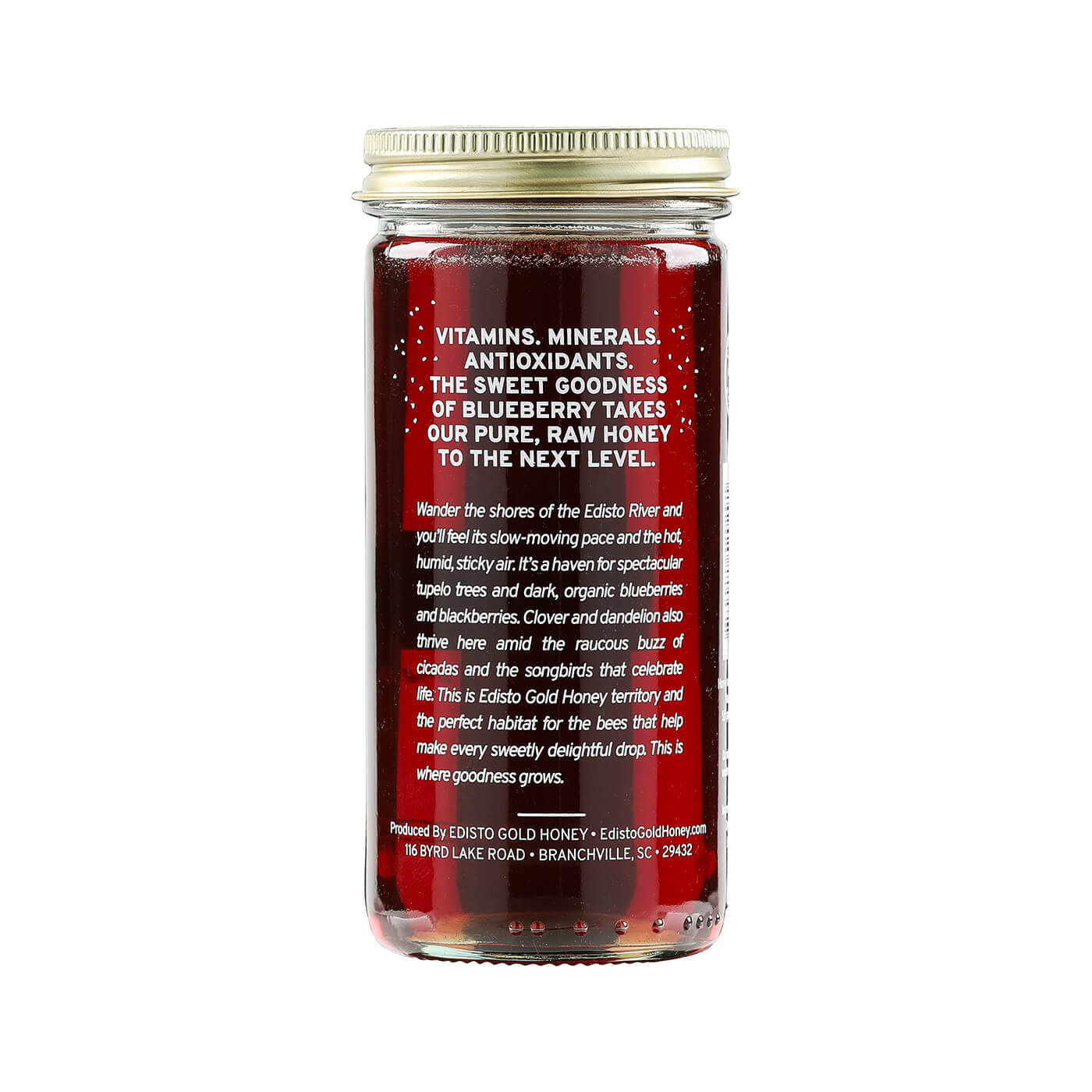 Blueberry Infused Local Honey | 11 oz Jar of pure, raw, honey | Edisto Gold Honey