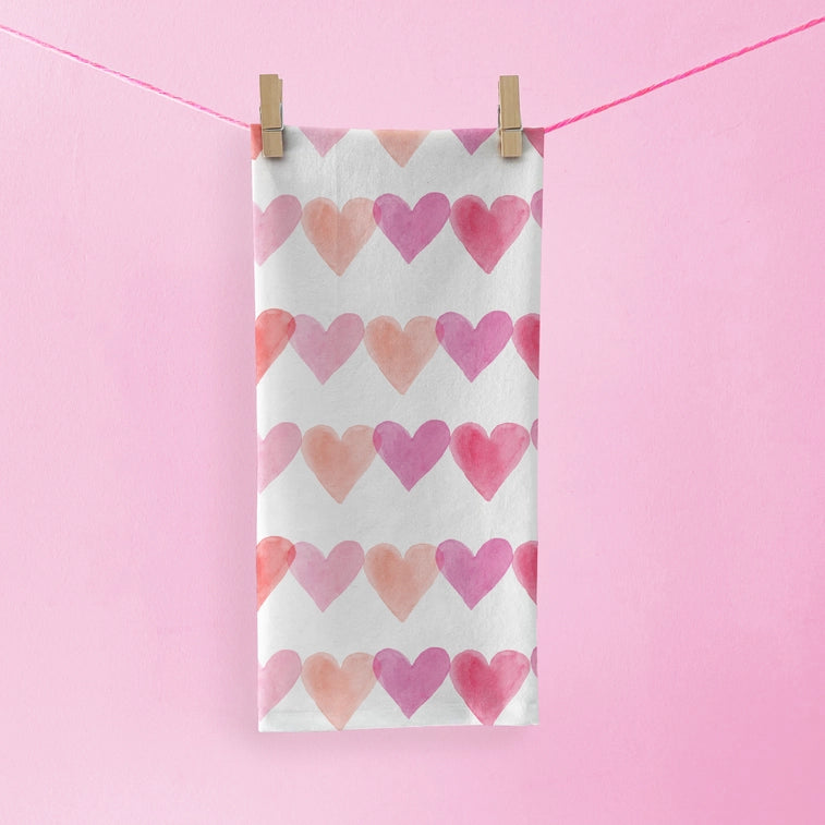 Dish Towel | Pink Hearts Kitchen Towel | Tea Towel