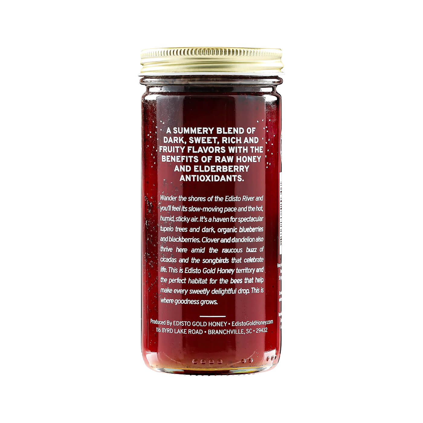 Elderberry Infused Local Honey | 11 oz Jar of pure, raw, honey | Edisto Gold Honey