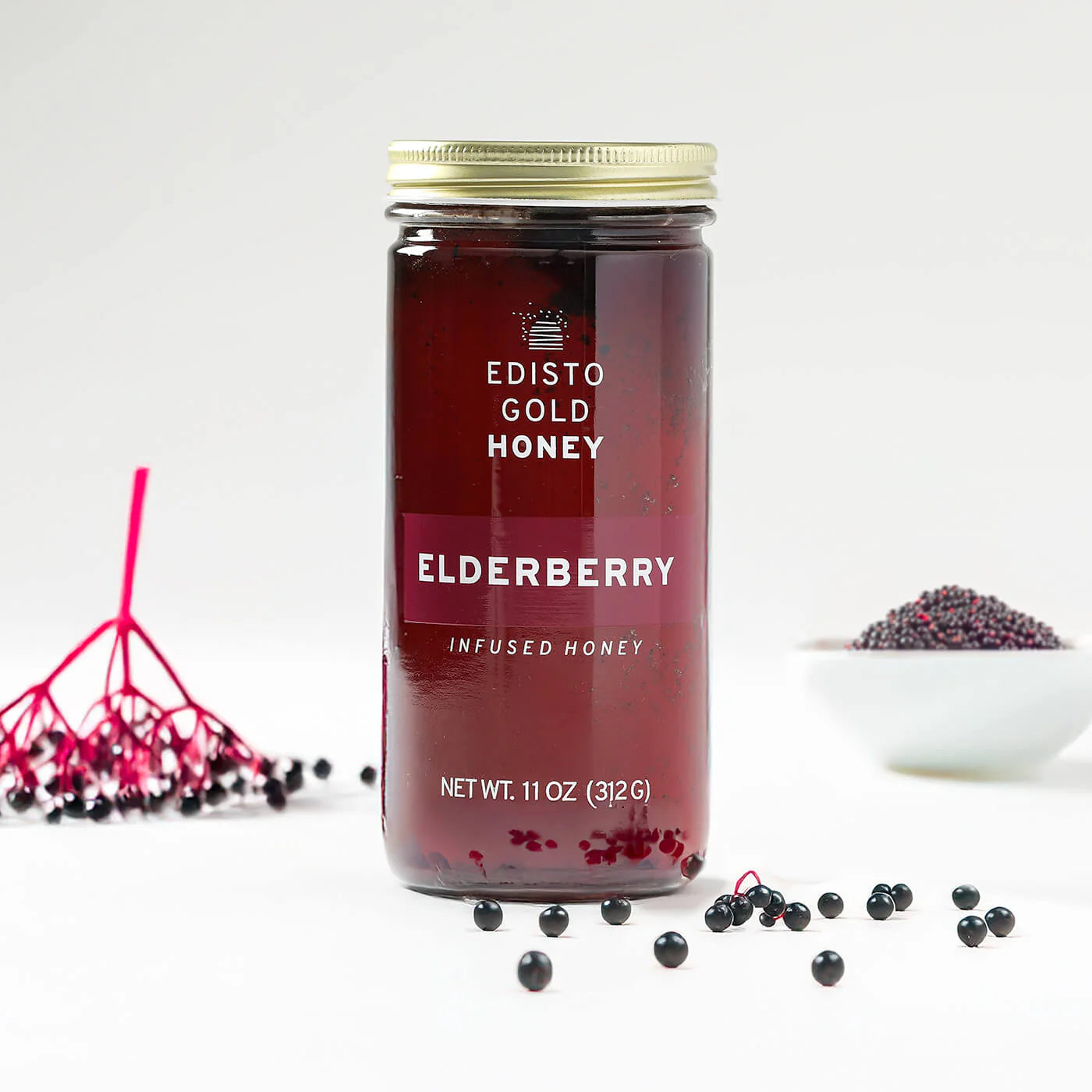 Elderberry Infused Local Honey | 11 oz Jar of pure, raw, honey | Edisto Gold Honey