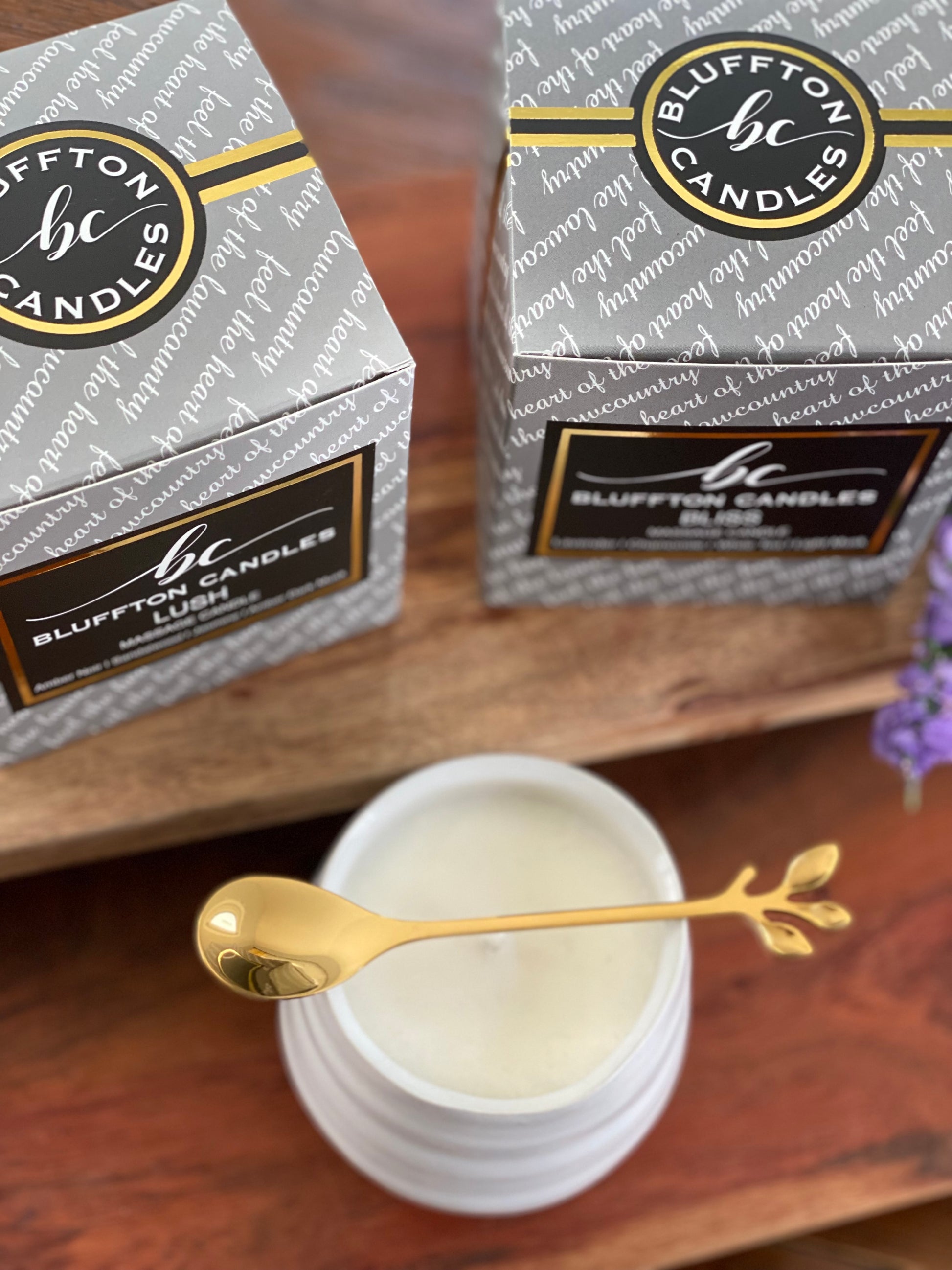 Massage Candle | BLISS | 5 oz. Lavender Tea & Tonic | Cucumber | Honeydew | Chamomile | White Tea | Light Musk. Bluffton Candles - The Bluffton Shop - Gift Shops