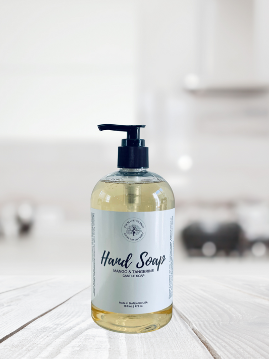 Our Castile Hand Soap is Non-toxic, Eco-Friendly, Phthalate-Free.  Castile Hand Soap | Mango & Tangerine | The Bluffton Shop